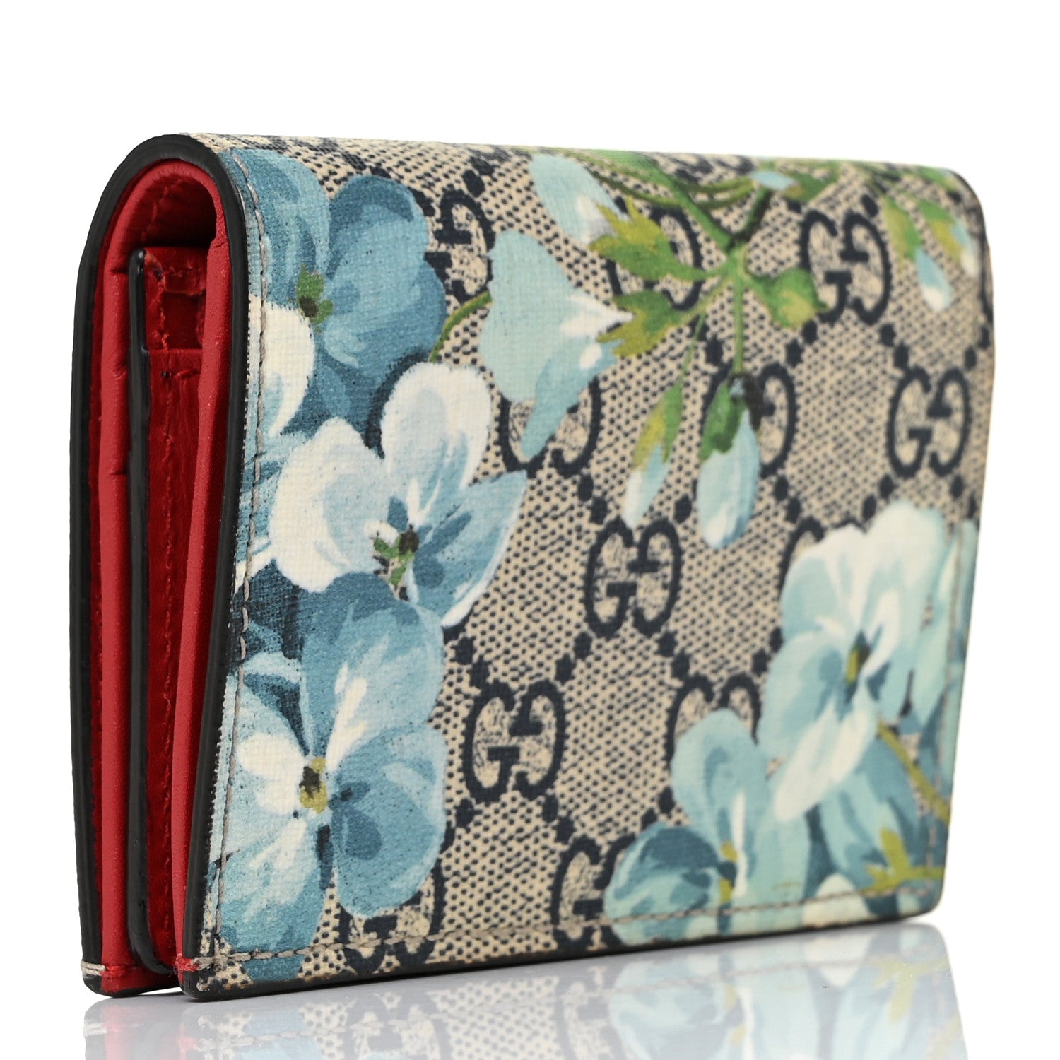 Gucci GG Supreme Monogram Blooms Card Case Wallet Beige Blue Navy Hibiscus Red 3 of 8