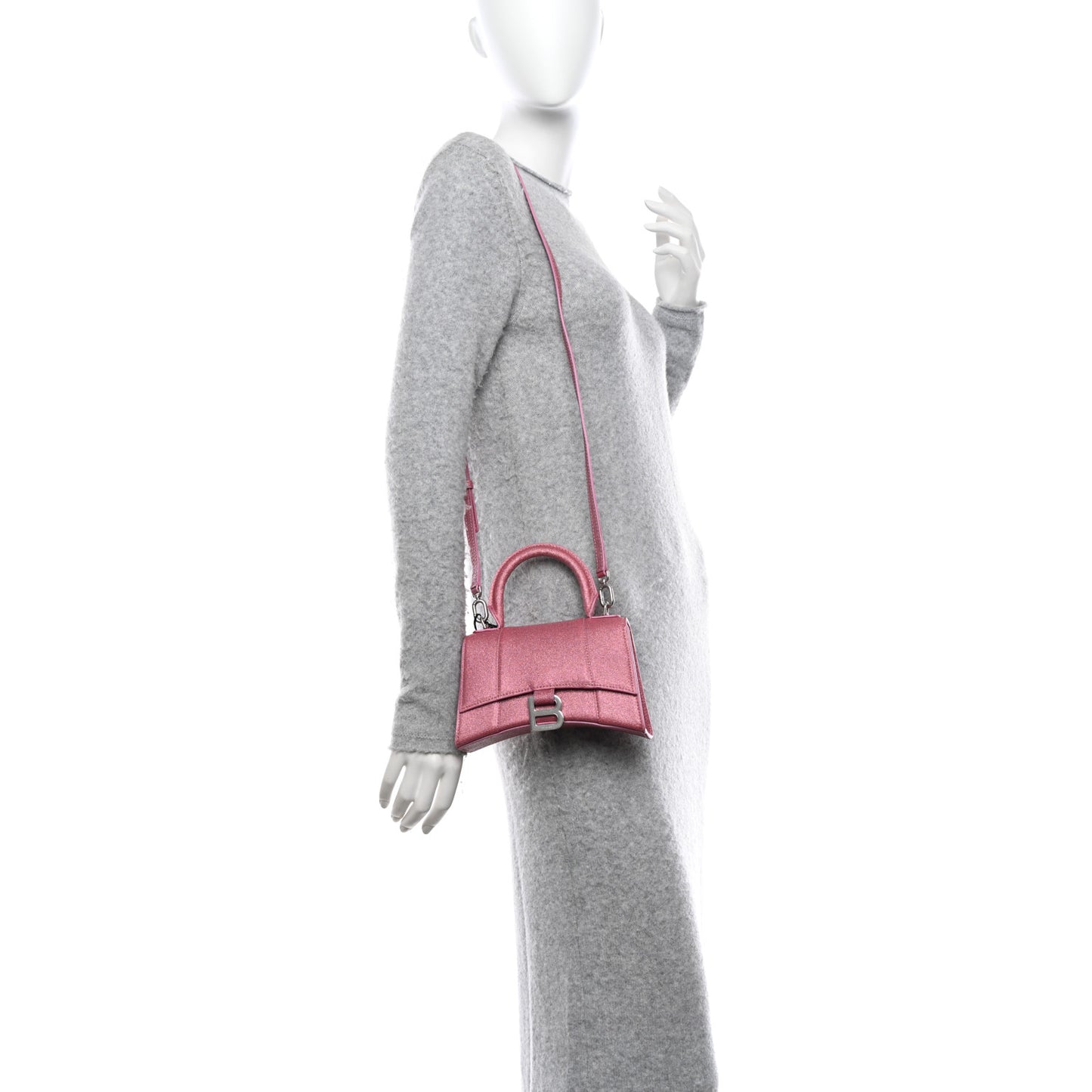 Glitter Fabric Hourglass Top Handle Bag XS Sweet Pink