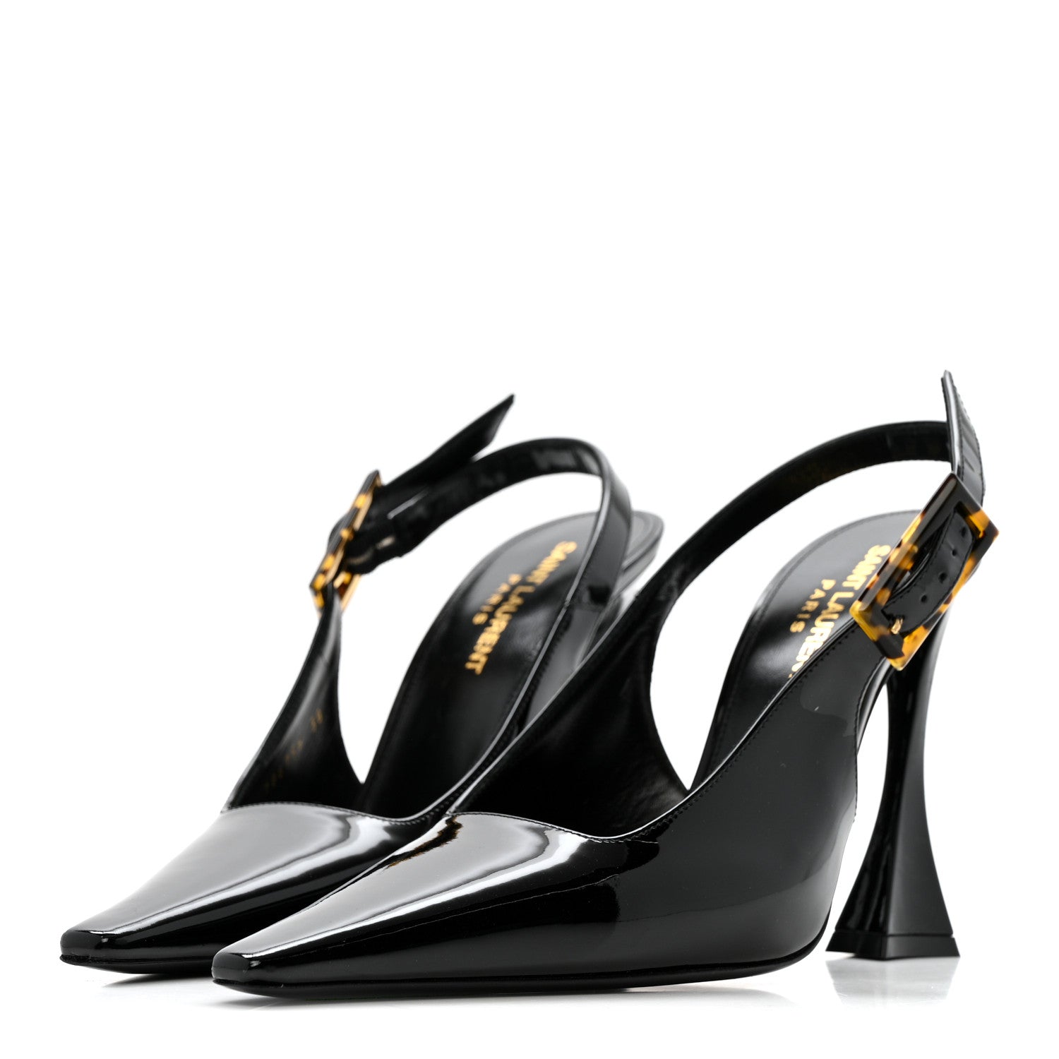 Saint Laurent Vernice Gloss Dune 110 Slingback Pumps 38 Black 5 of 12