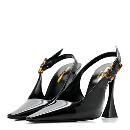 Saint Laurent Vernice Gloss Dune 110 Slingback Pumps 38 Black 5 of 12