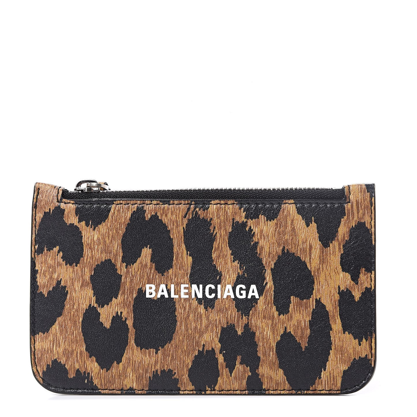 Calfskin Logo Leopard Print Cash Long Coin Card Holder Beige White
