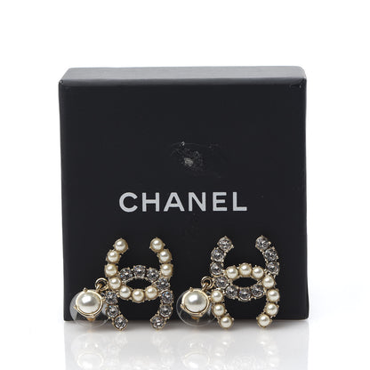 Chanel Crystal Pearl Dazzling Domino CC Drop Earrings Gold 4 of 4