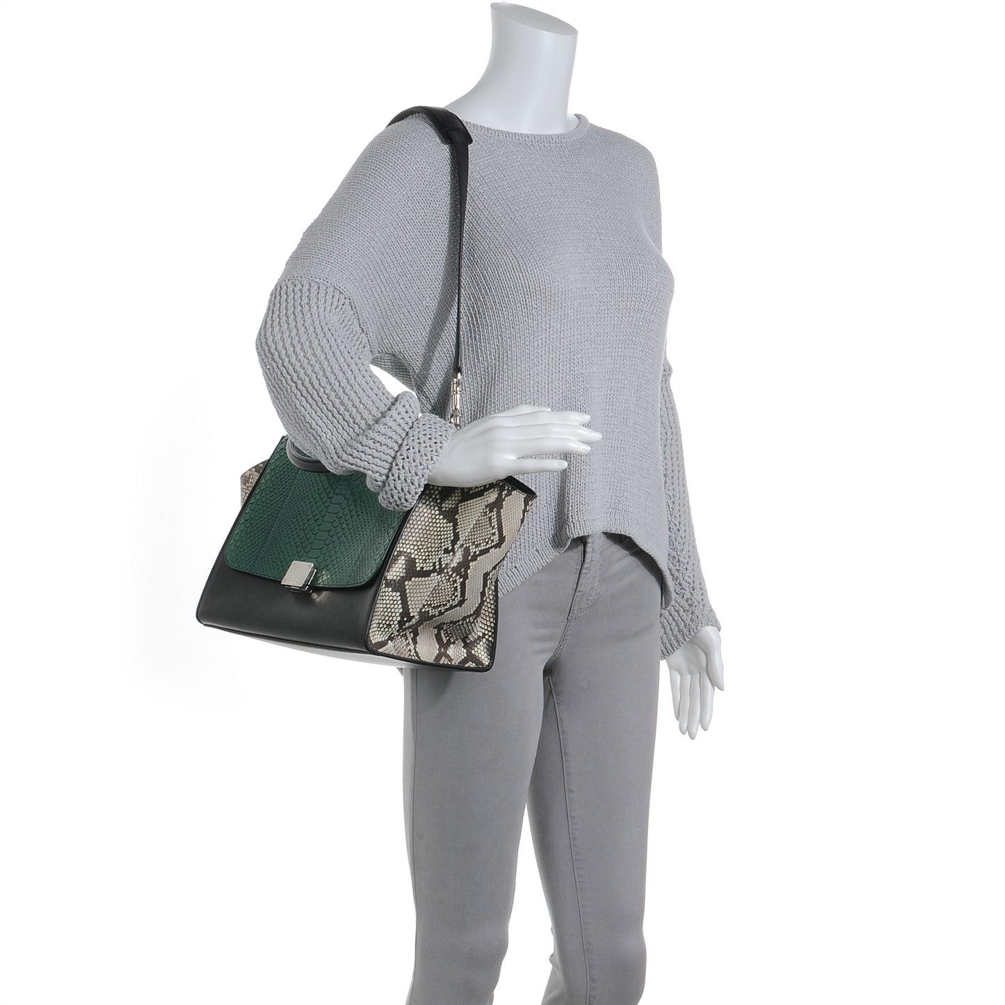 Python and Calfskin Small Trapeze Emerald Natural