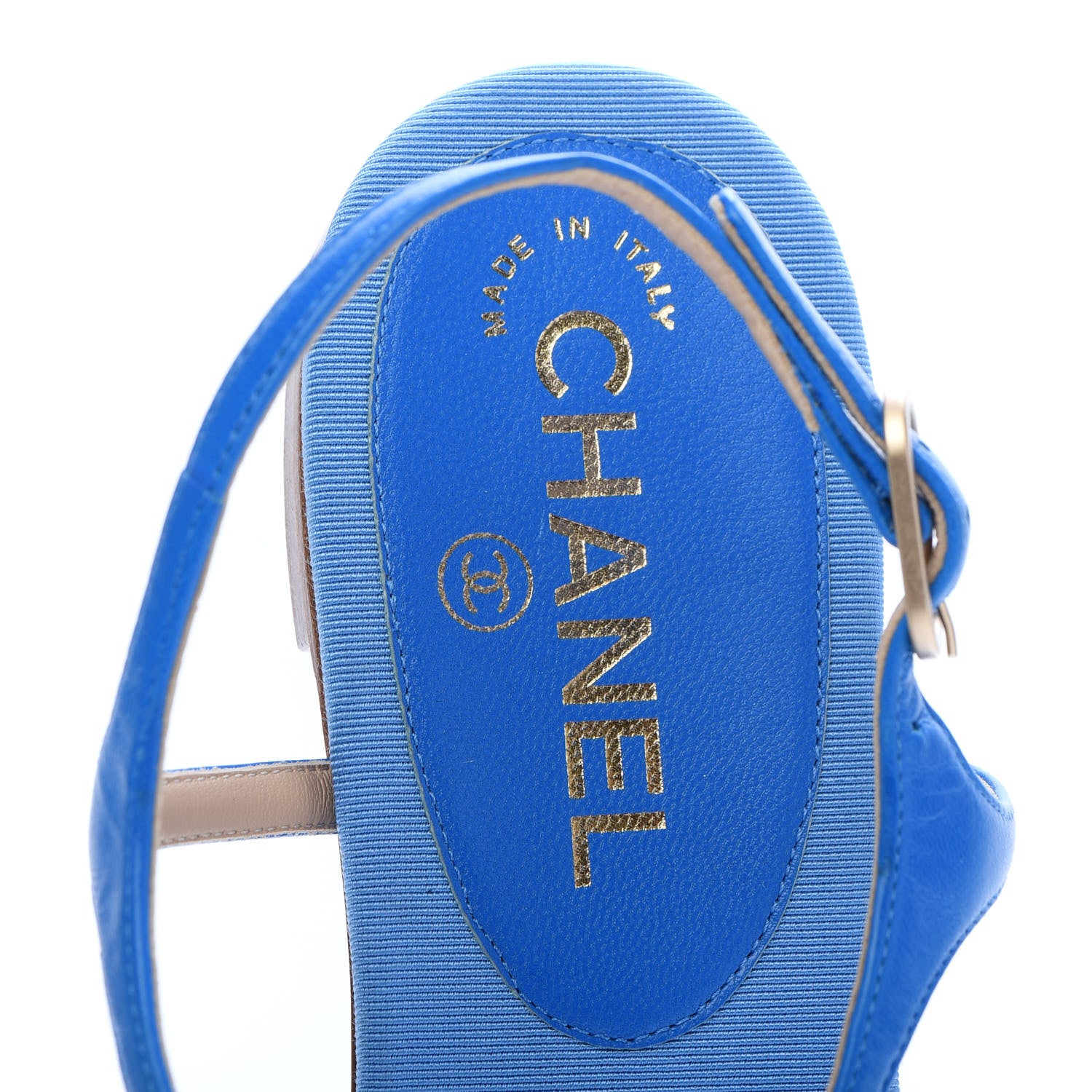 Chanel Shiny Kidskin CC Logo Thong Sandals 39 Blue 7 of 7