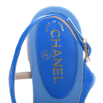 Chanel Shiny Kidskin CC Logo Thong Sandals 39 Blue 7 of 7