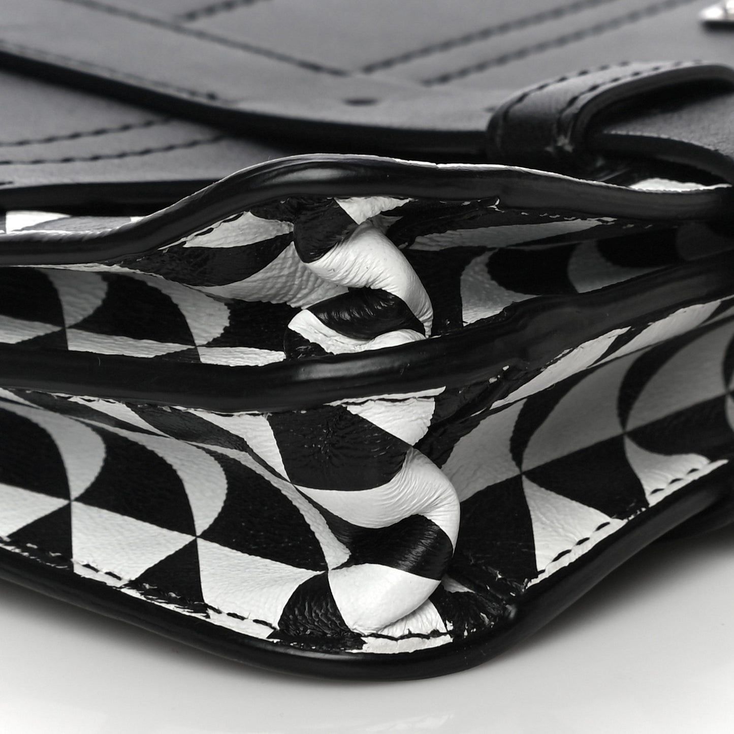 Triangle Print Calfskin PS1 Pochette Clutch Black White