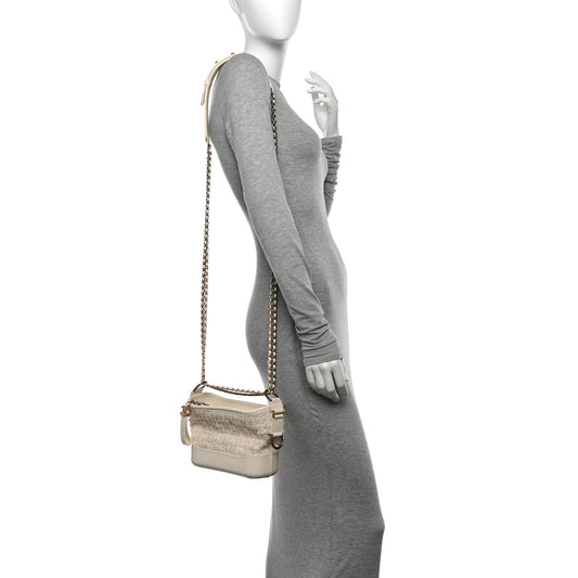 Tweed Calfskin Quilted Small Gabrielle Hobo Beige Ivory
