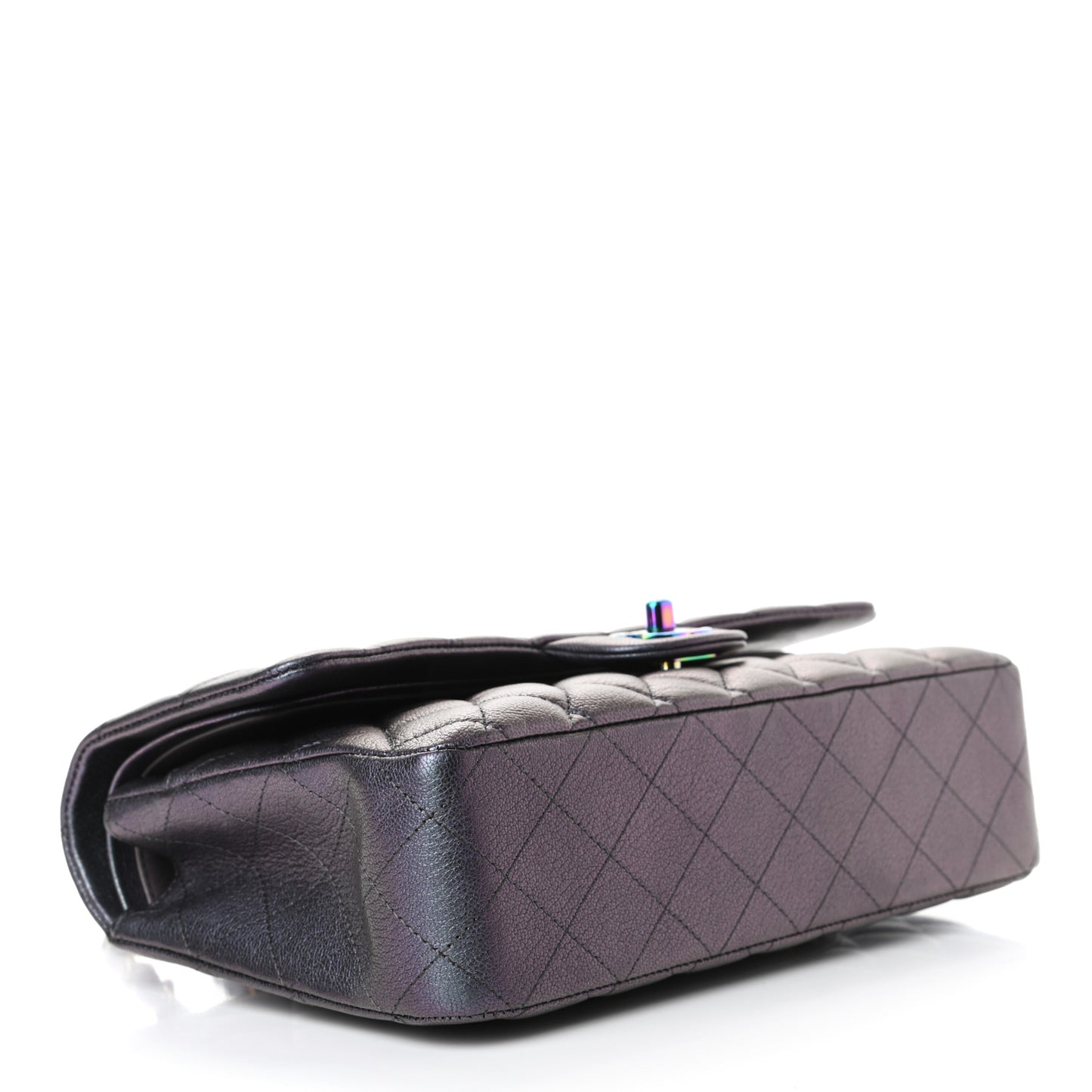 Iridescent Goatskin Quilted Medium Double Flap Purple