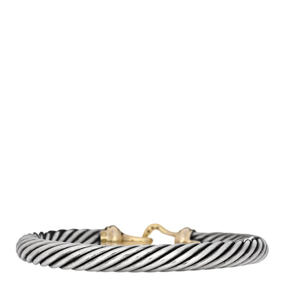 David Yurman Sterling Silver 18K Yellow Gold Diamond 7mm Cable Buckle Bracelet 2 of 4