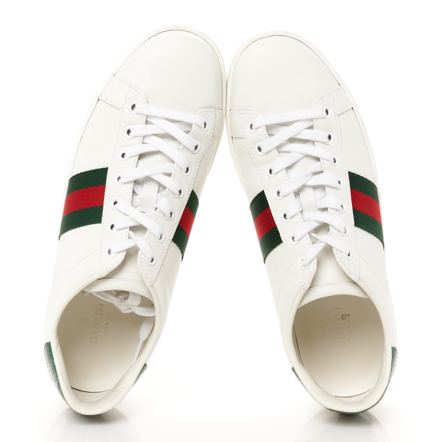 Calfskin Crocodile Web Womens Ace Sneakers 39 White Green
