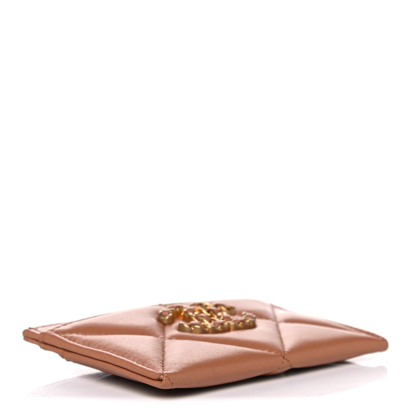 Lambskin Quilted Chanel 19 Card Holder Brown