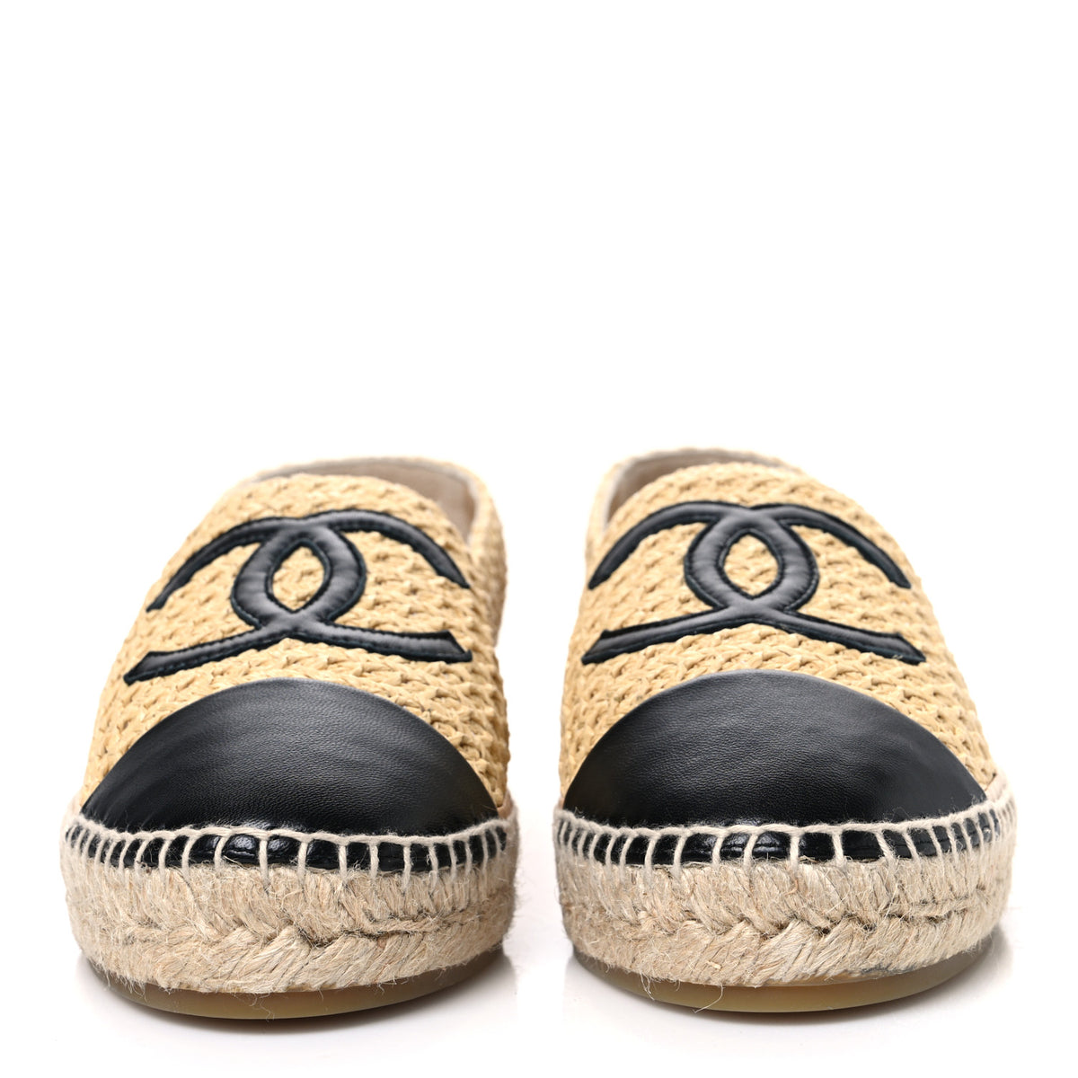 Chanel Braided Fabric Lambskin CC Espadrilles 42 Beige Black 3 of 11