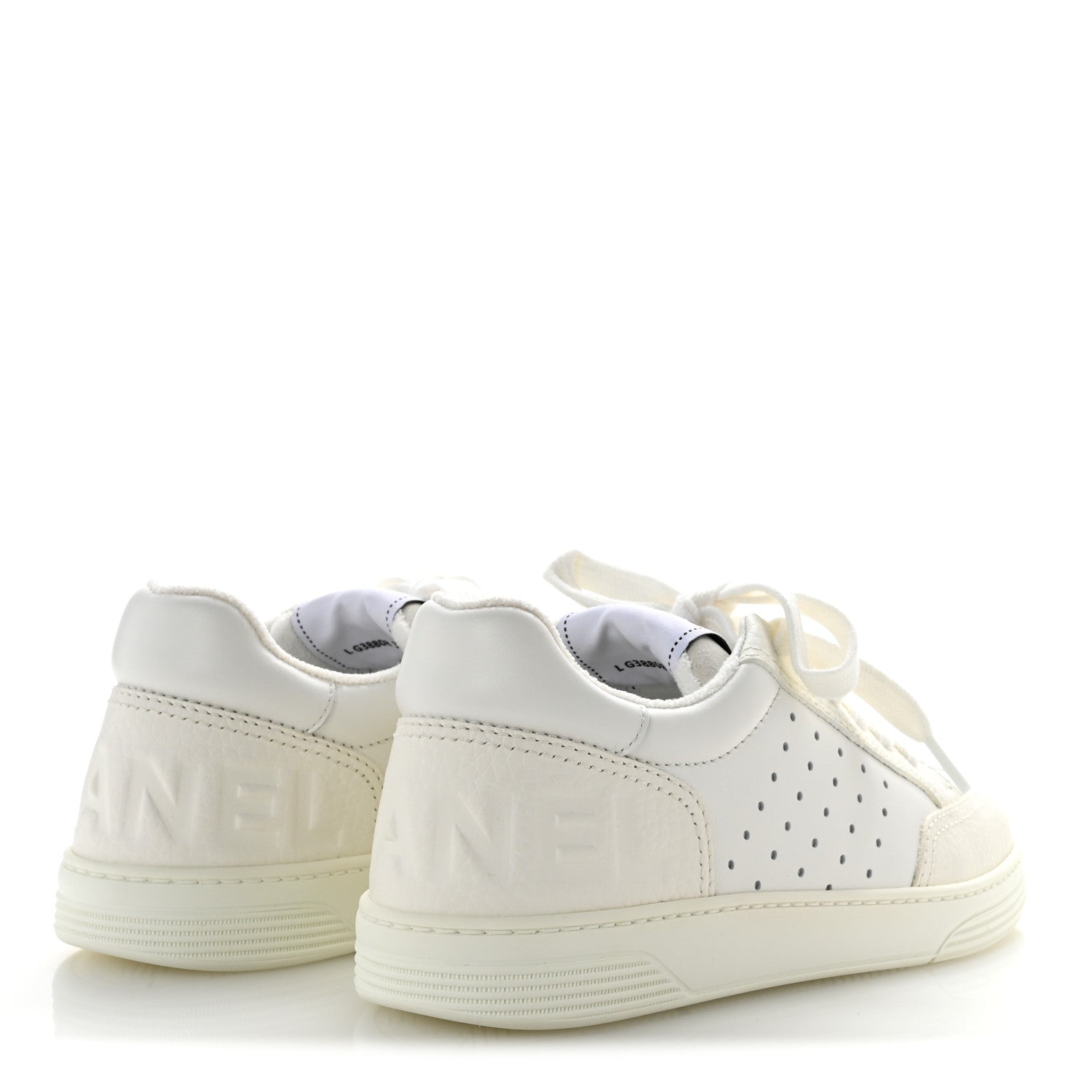 Chanel Grained Calfskin Fabric Womens Logo Sneakers 37.5 White