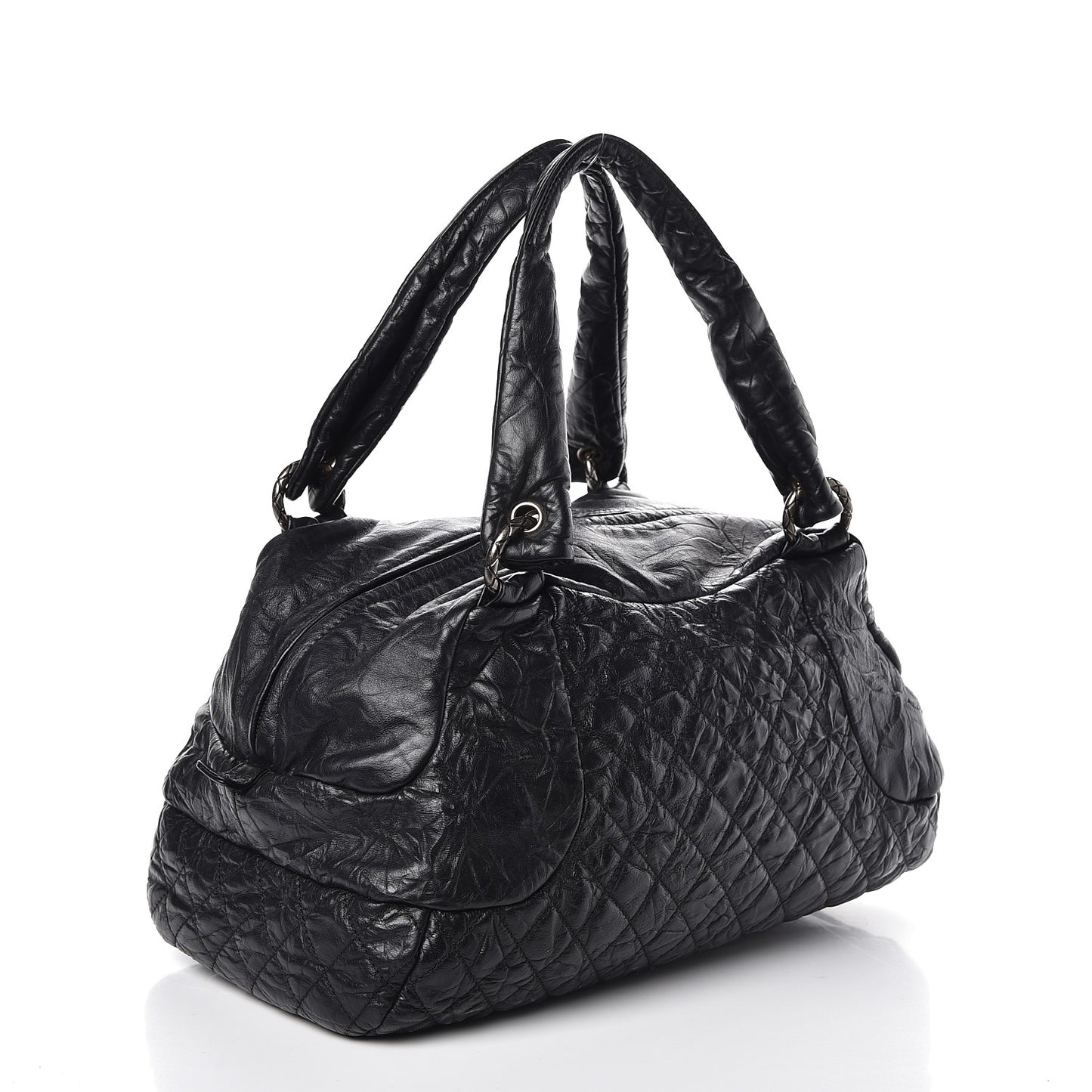 Aged Calfskin Coco Rider Bowling Bag Black