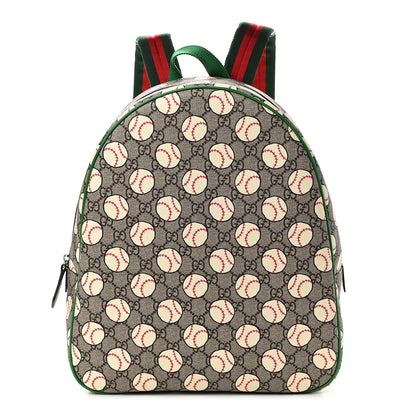 Gucci GG Supreme Monogram Baseballs Web Childrens Backpack Green 1 of 9