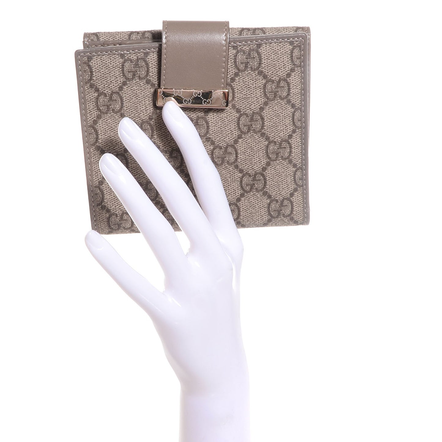 GG Supreme Monogram Icon Bar French Flap Wallet Beige Ebony Grigio