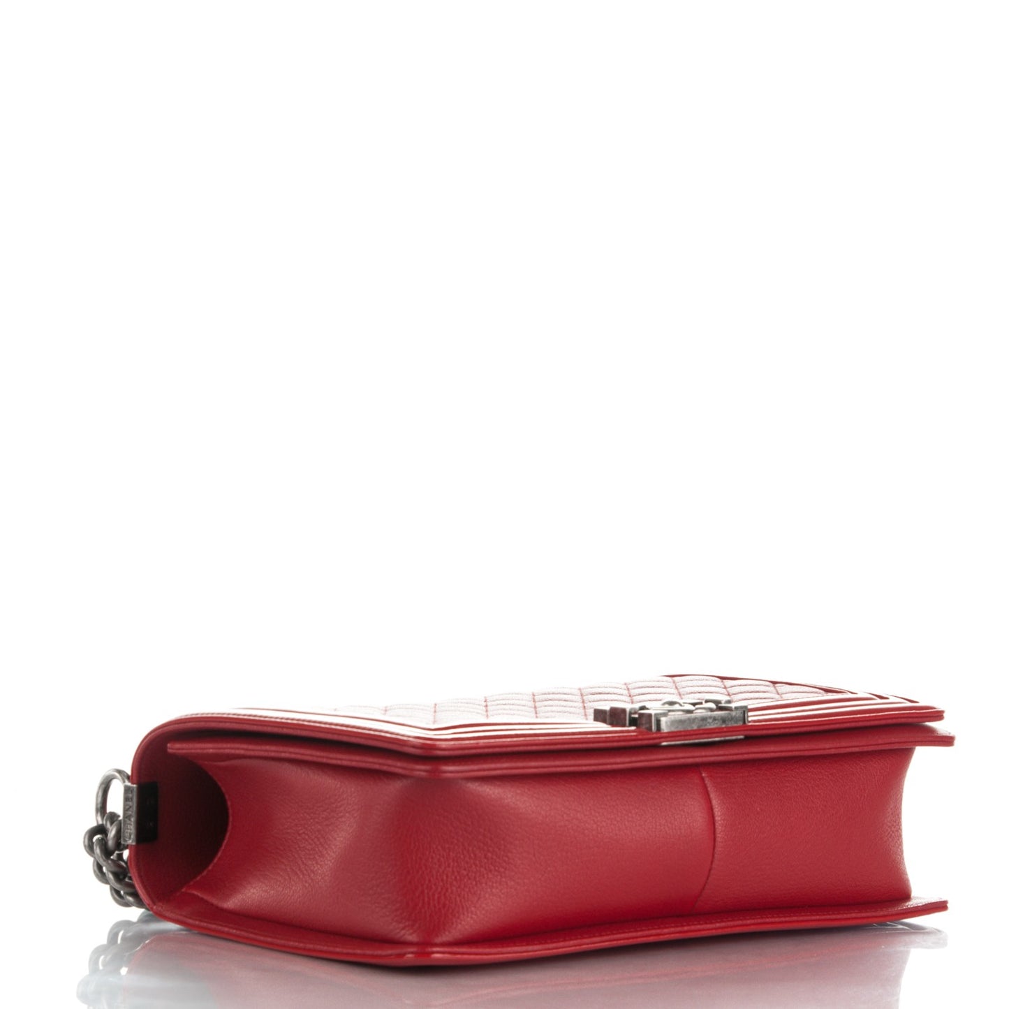 Patent Goatskin Quilted New Medium Boy Flap Red