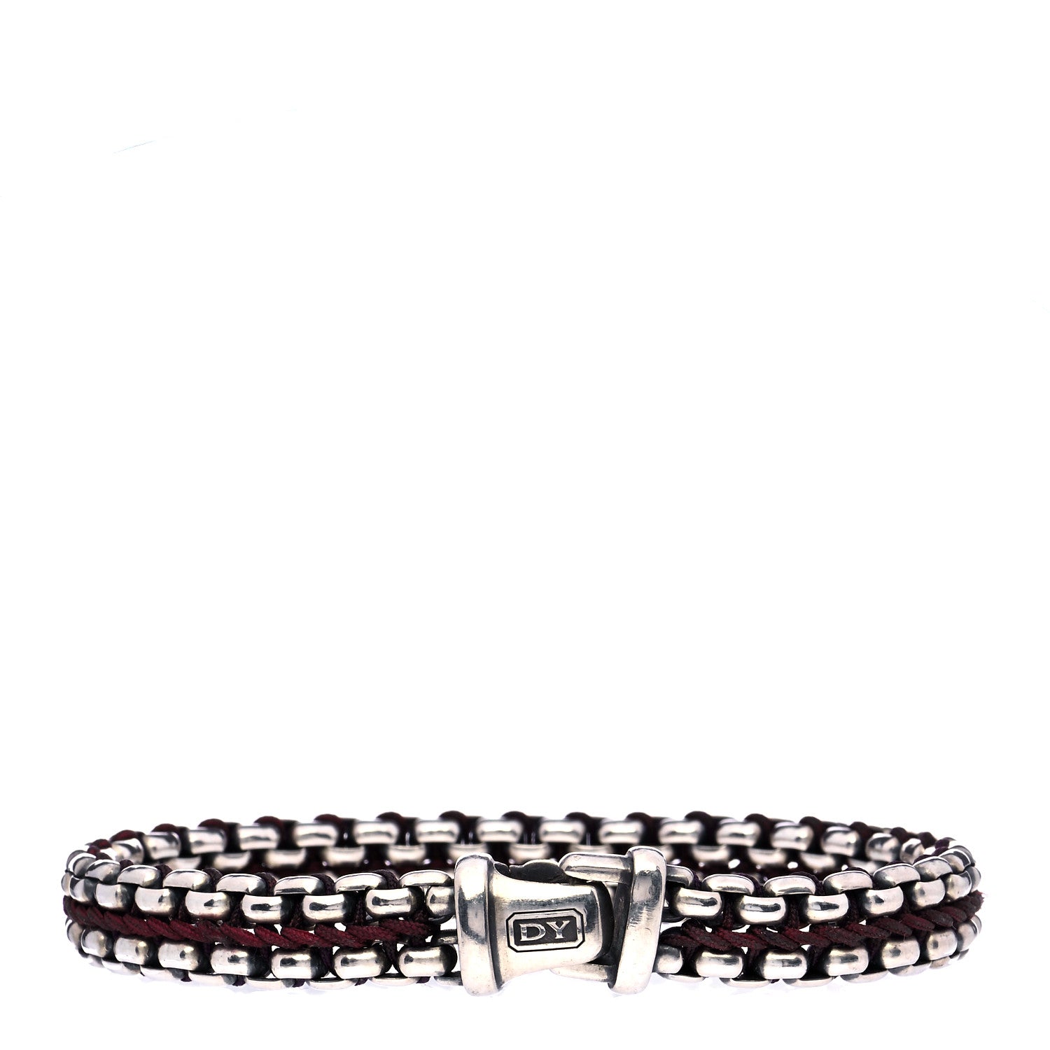 David Yurman Sterling Silver Woven Box Chain Bracelet Red 1 of 7