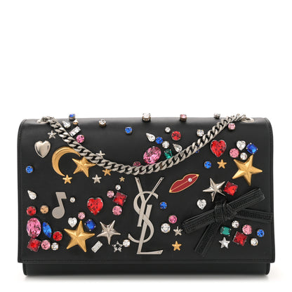 Saint Laurent Calfskin Embellished Medium Monogram Kate Satchel Black 1 of 12