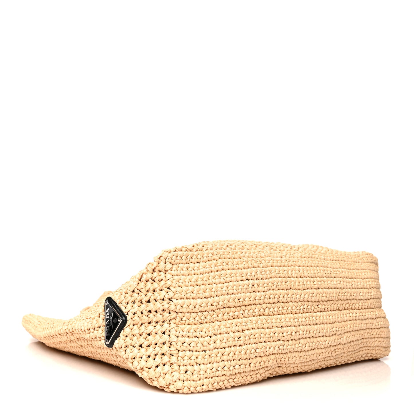 Yarn Raffia Effect Crochet Embroidered Logo Tote Naturale