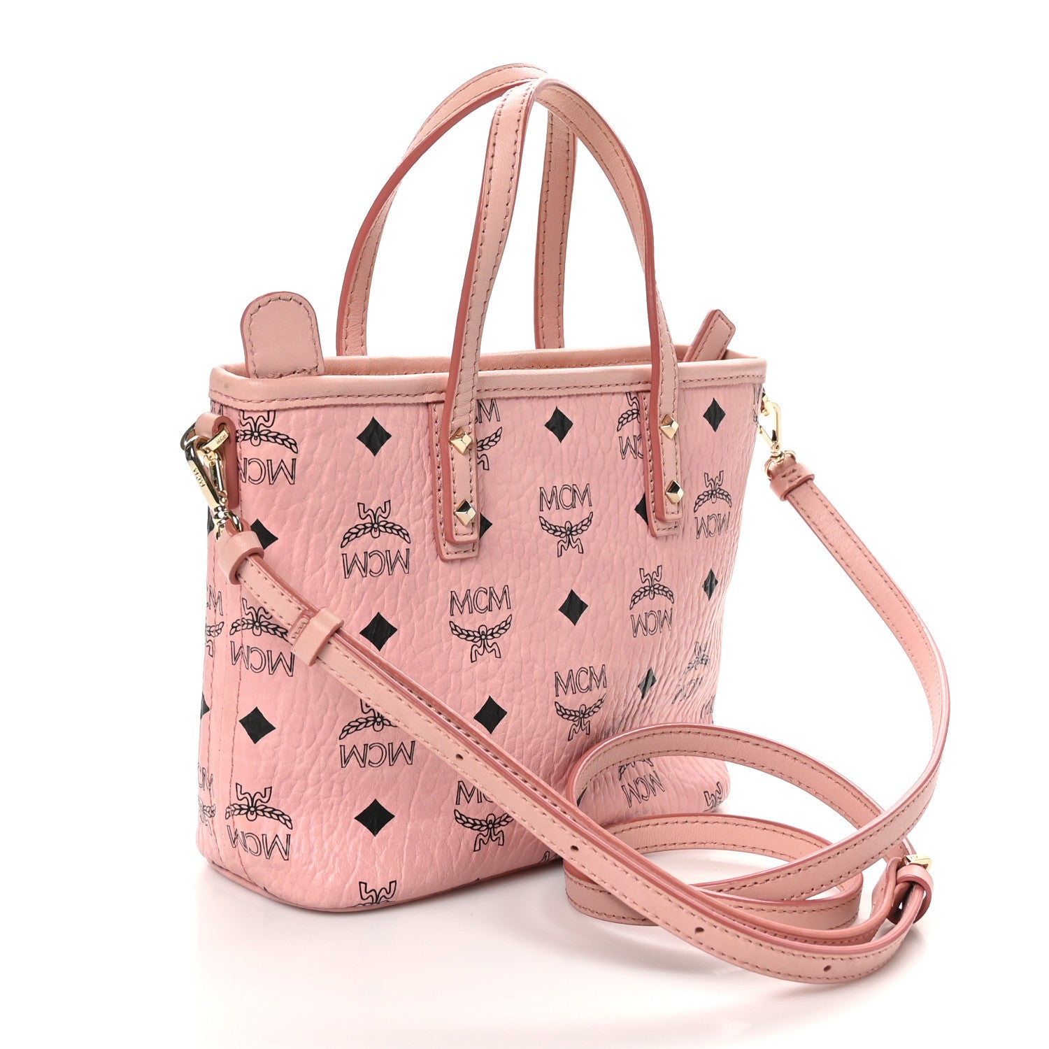 MCM Visetos Mini Anya Top Zip Shopper Tote Soft Pink 2 of 9