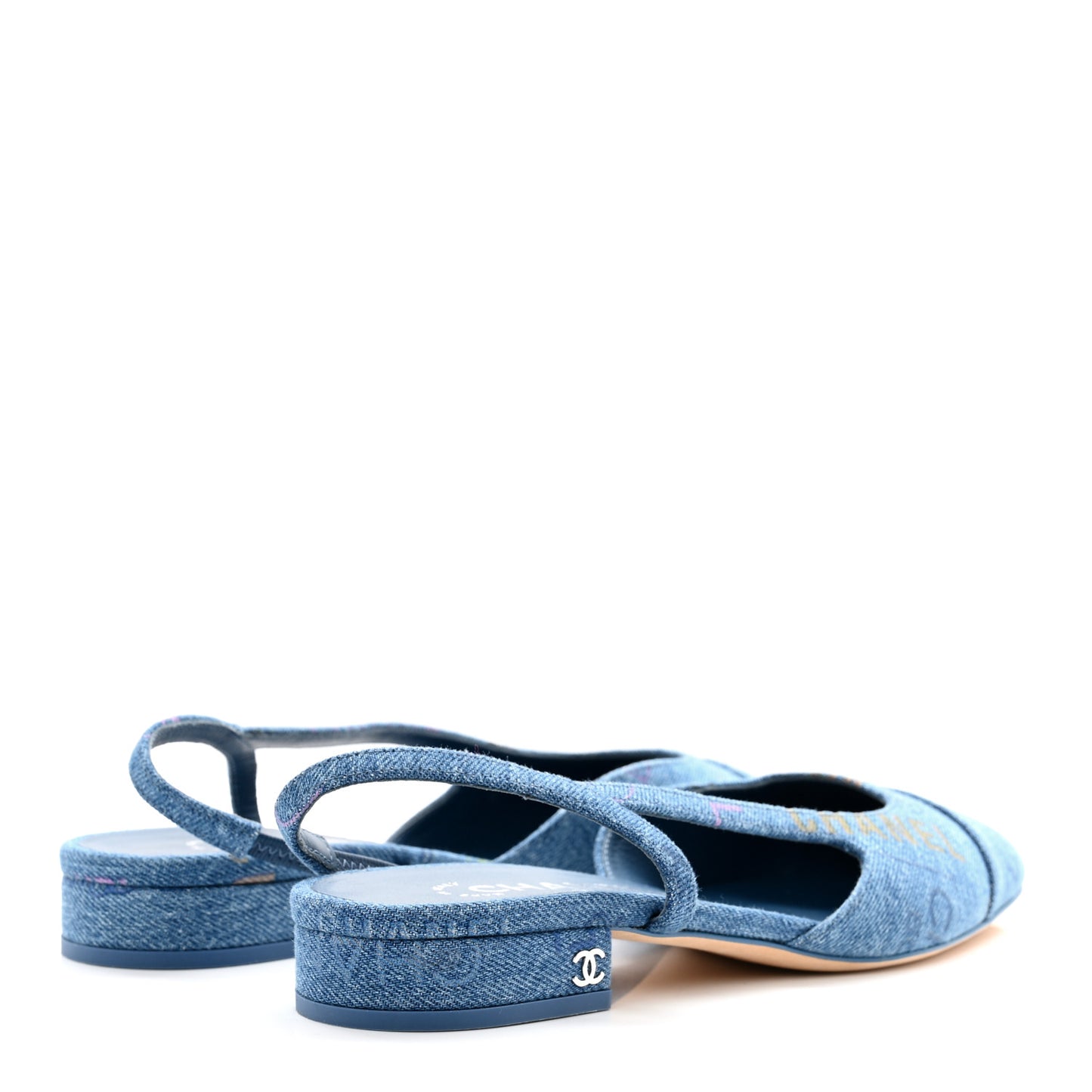 Denim Printed Denim Mood Cap Toe CC Slingback Flats 38 Light Blue Multicolor