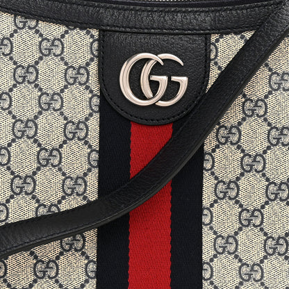 Gucci GG Supreme Monogram Textured Dollar Calfskin Web Small Ophidia Half Moon Hobo Beige Blue 8 of 11