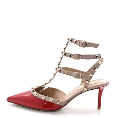 Valentino Garavani Patent Nappa Rockstud Ankle Strap 65mm Pumps 40 Rosso Valentino Poudre 1 of 9