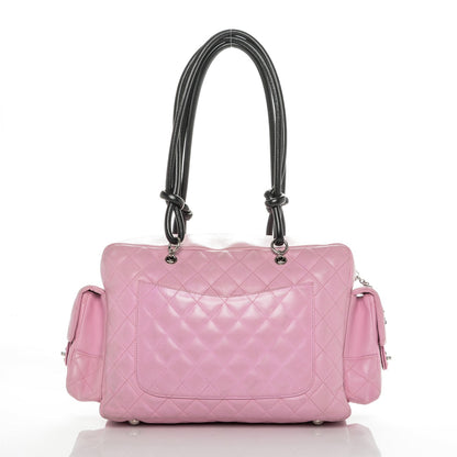 Chanel Calfskin Quilted Large Cambon Multipocket Reporter Pink Black 4 of 13