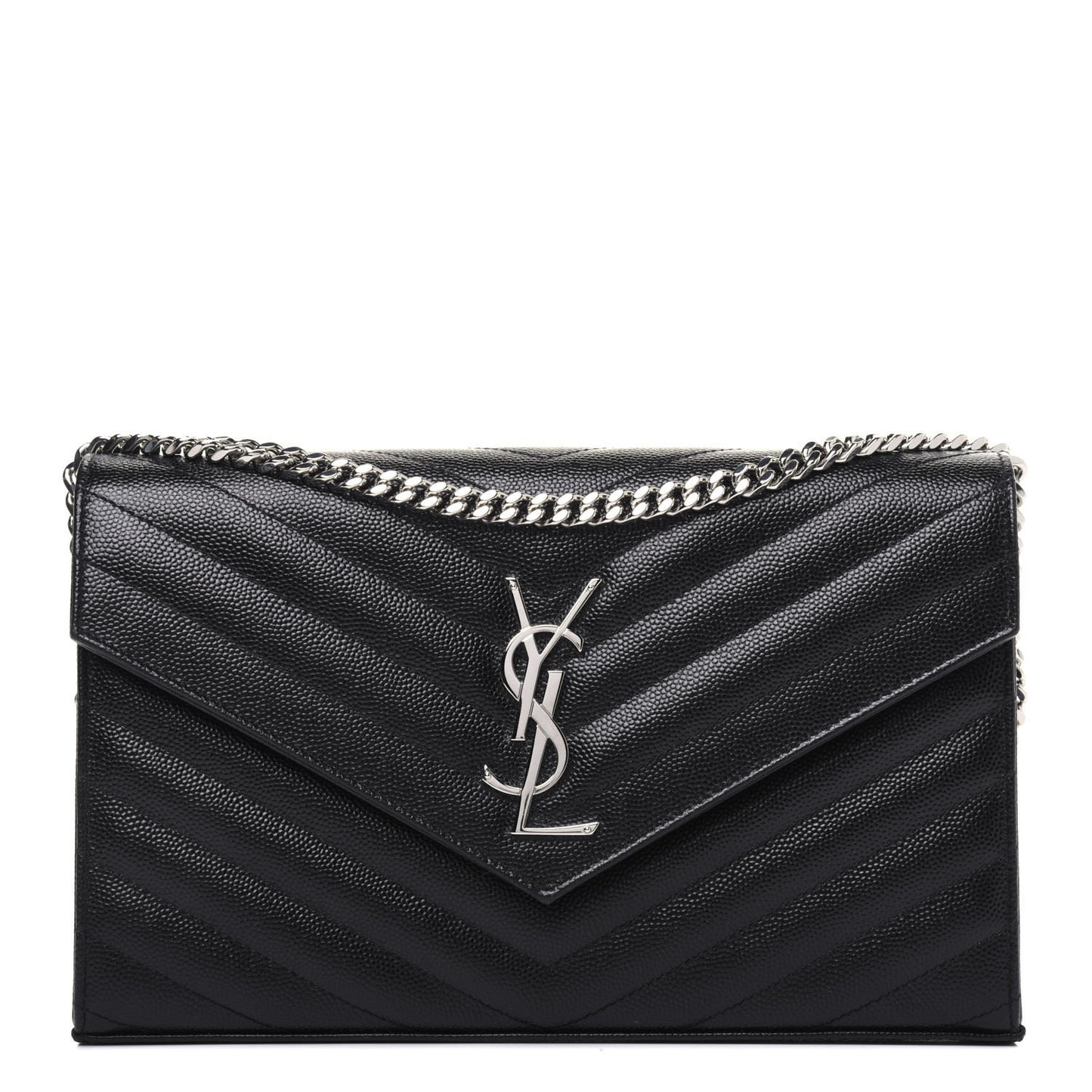 Grain De Poudre Matelasse Chevron Monogram Chain Wallet Black