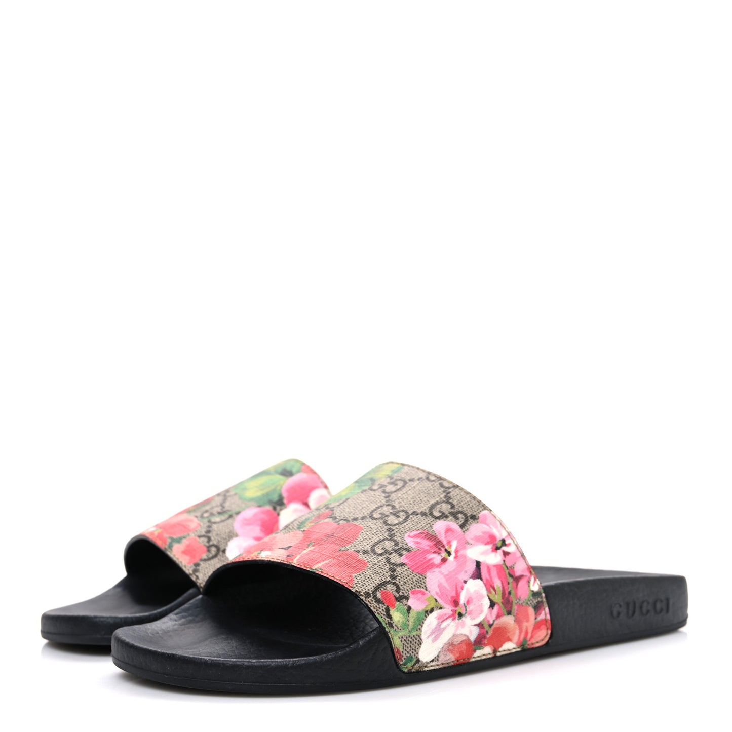 GG Supreme Monogram Blooms Slide Sandals 38 Beige Multicolor