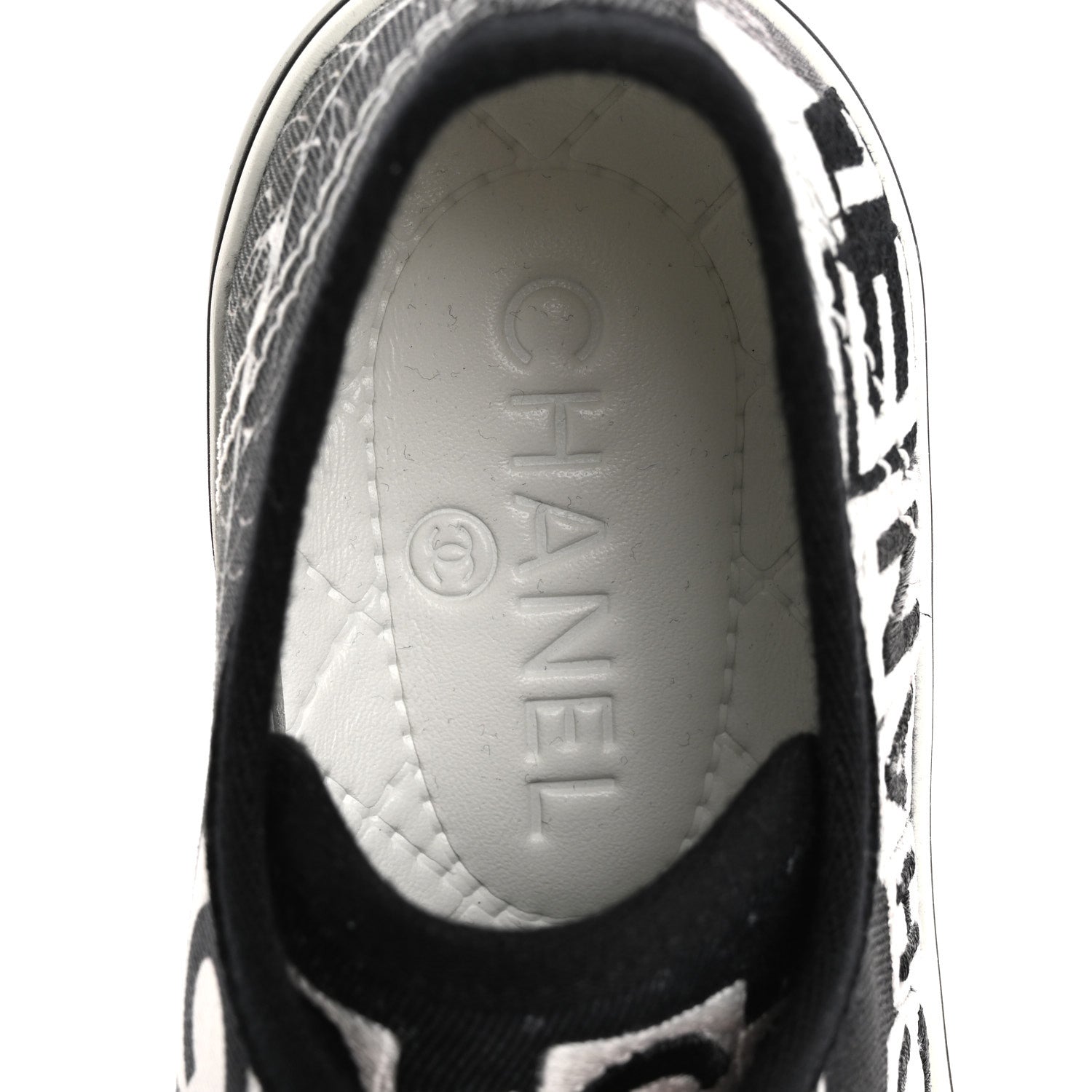 Chanel Printed Fabric Low Top Logo Sneakers 38.5 White Black 7 of 10