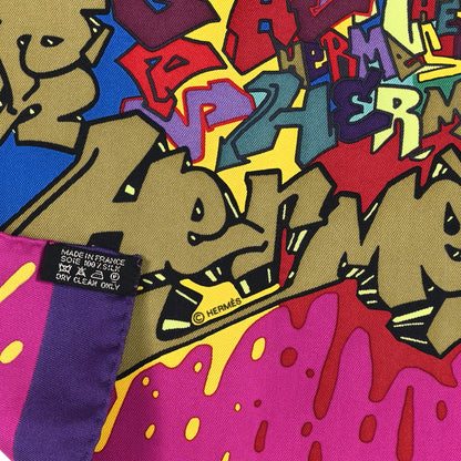 Hermes Silk Gavroche Graff Pocket Square Scarf Encre Fuchsia Kaki 3 of 3