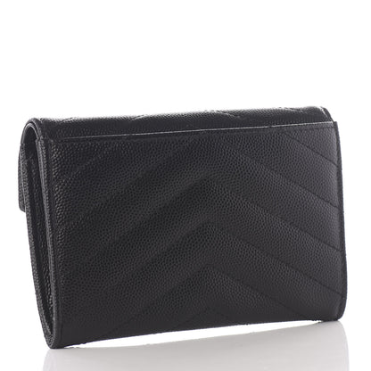 Saint Laurent Grain De Poudre Matelasse Chevron Small Monogram Envelope Wallet Black 2 of 7