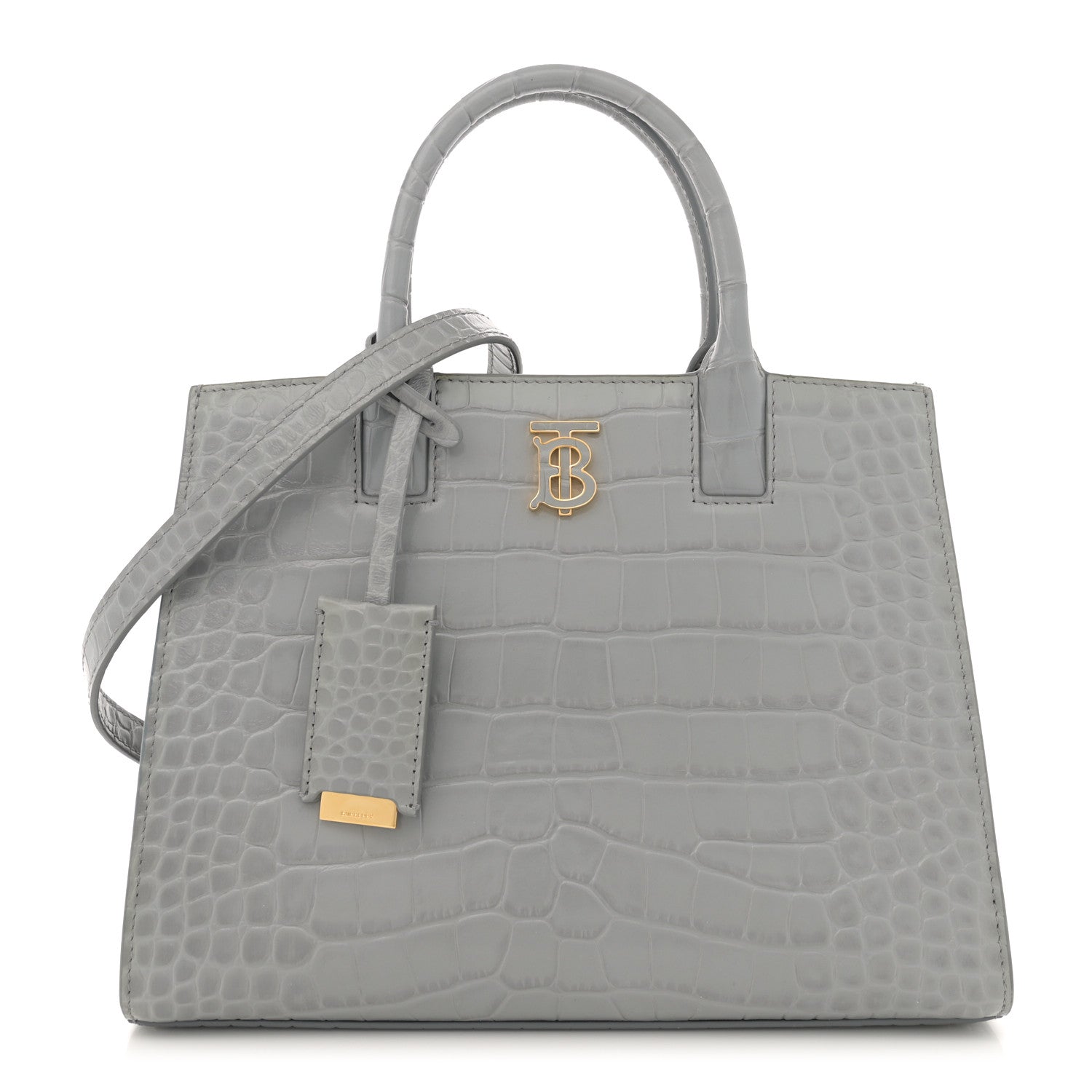 Burberry Crocodile Embossed Calfskin Mini Frances Tote Cloud Grey 1 of 11