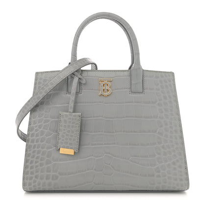 Burberry Crocodile Embossed Calfskin Mini Frances Tote Cloud Grey 1 of 11