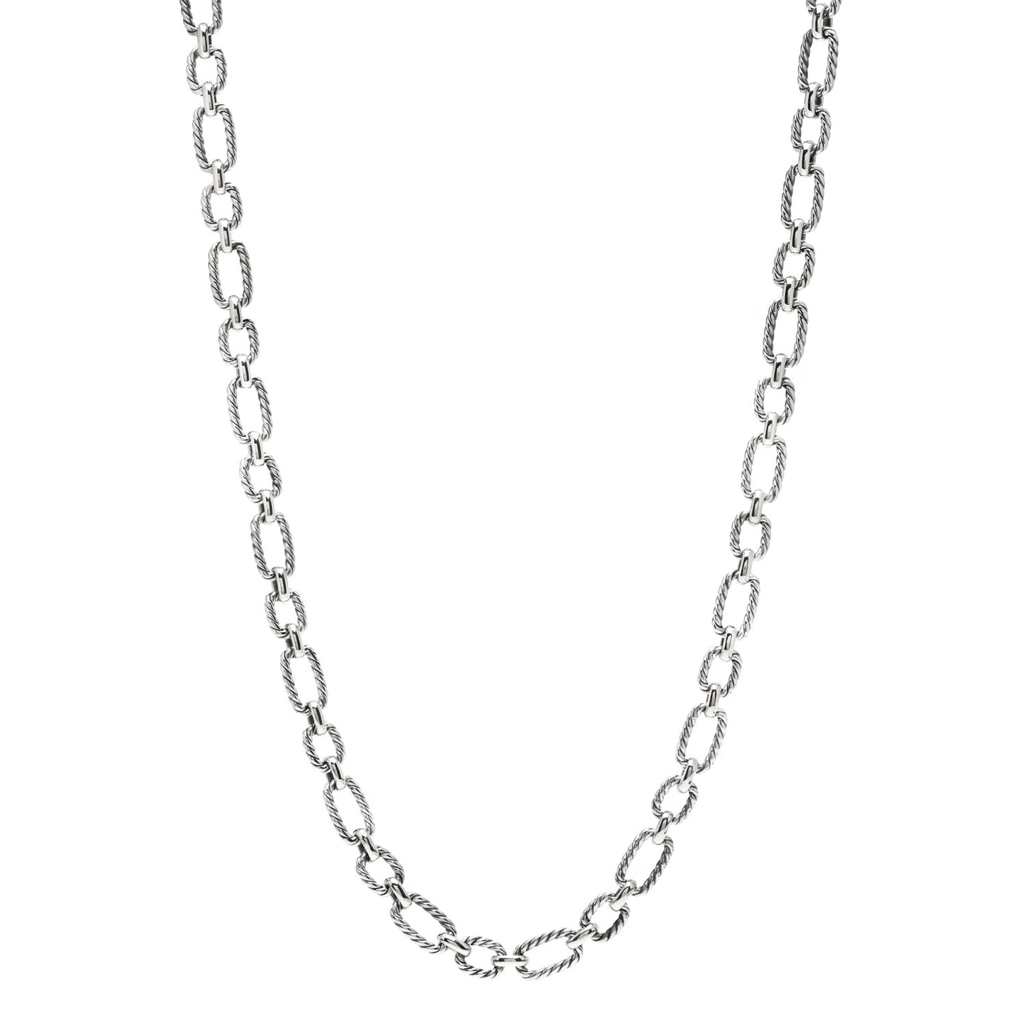 Sterling Silver Blue Sapphire 9.5mm Cushion Link Chain Necklace