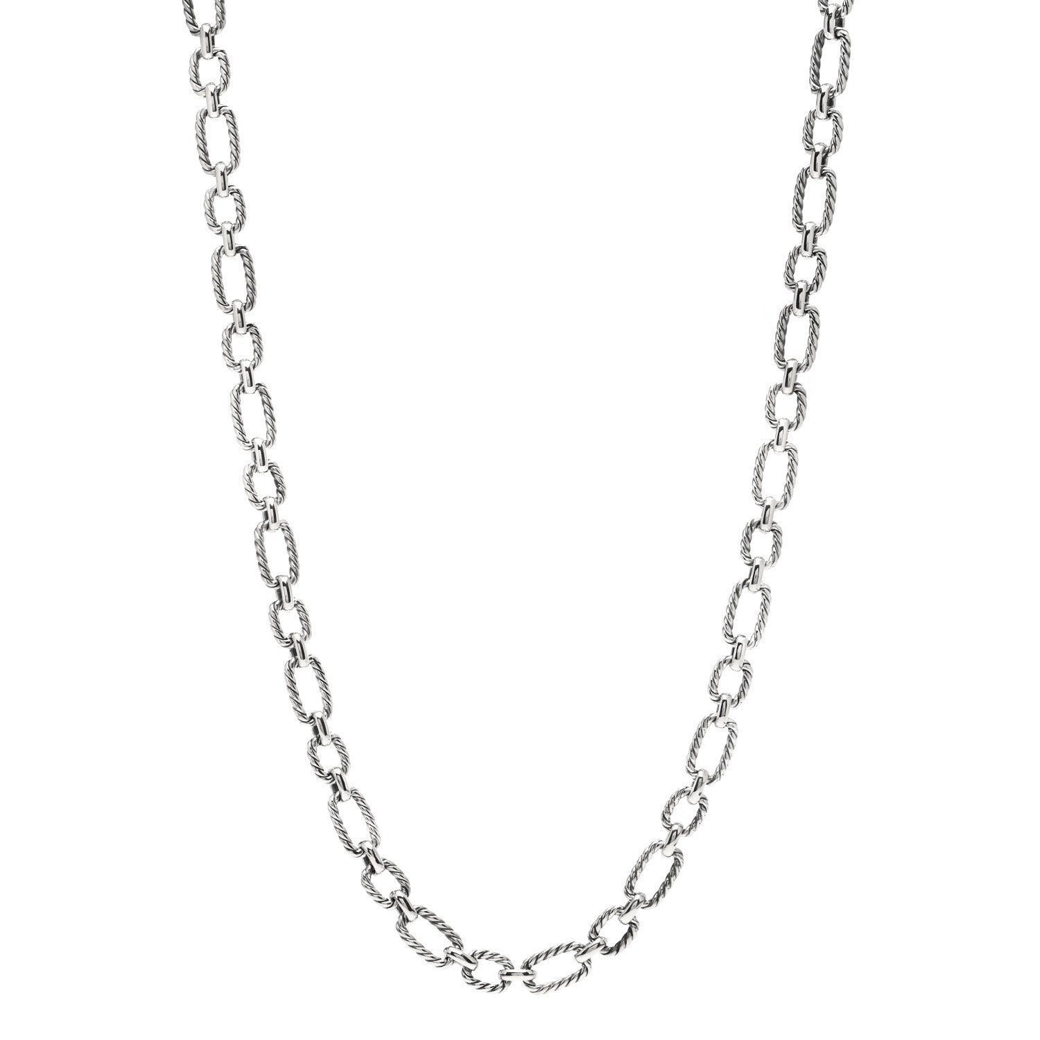 David Yurman Sterling Silver Blue Sapphire 9.5mm Cushion Link Chain Necklace 1 of 4