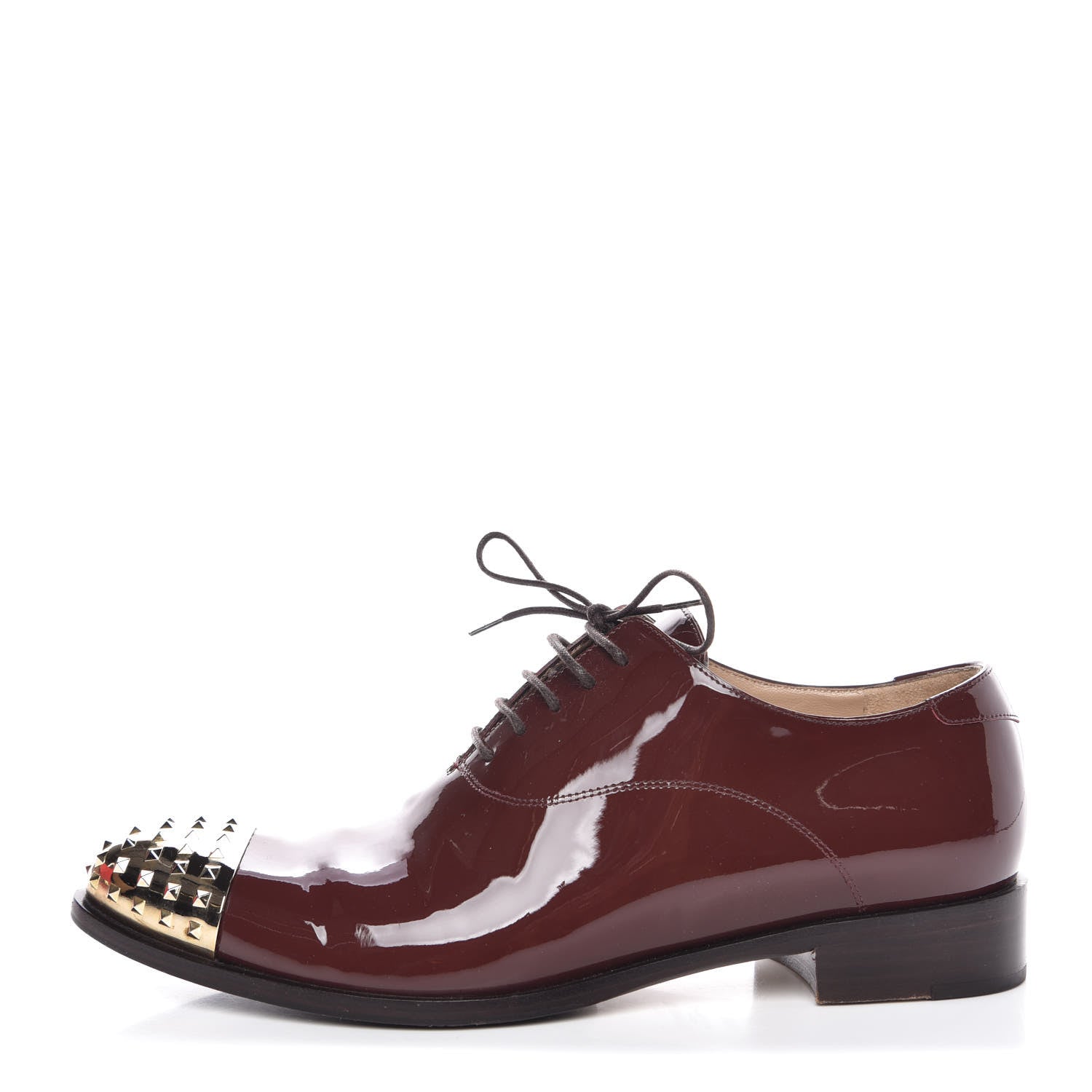 Valentino Garavani Patent Studded Cap Toe Lace Up Oxfords 36.5 Prune 1 of 13