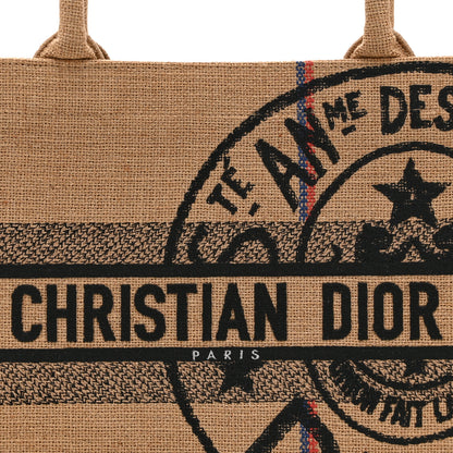 Christian Dior Canvas Jute Embroidered Medium Book Tote Black Beige 8 of 10
