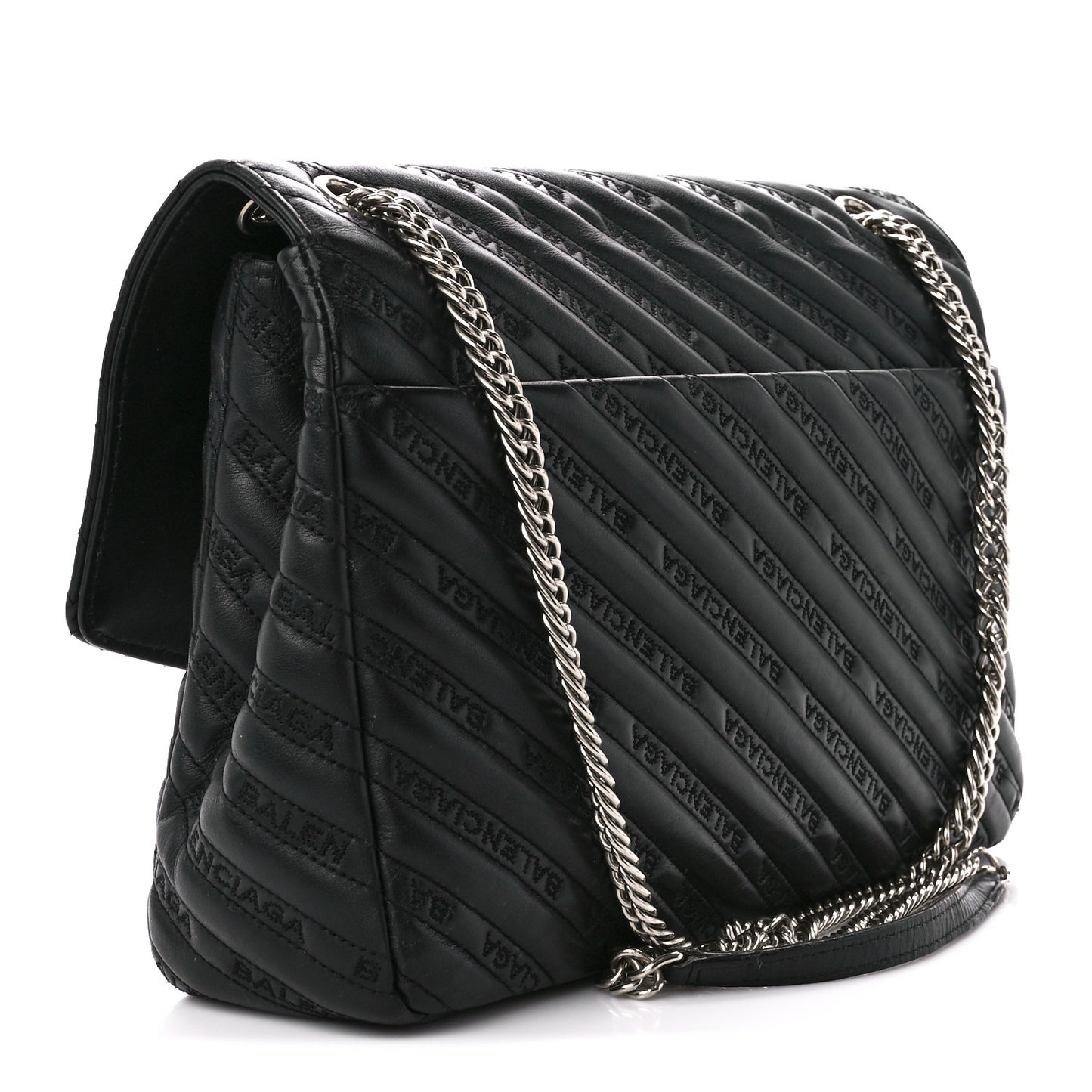 Calfskin Logo Matelasse Large BB Flap Chain Shoulder Bag Black