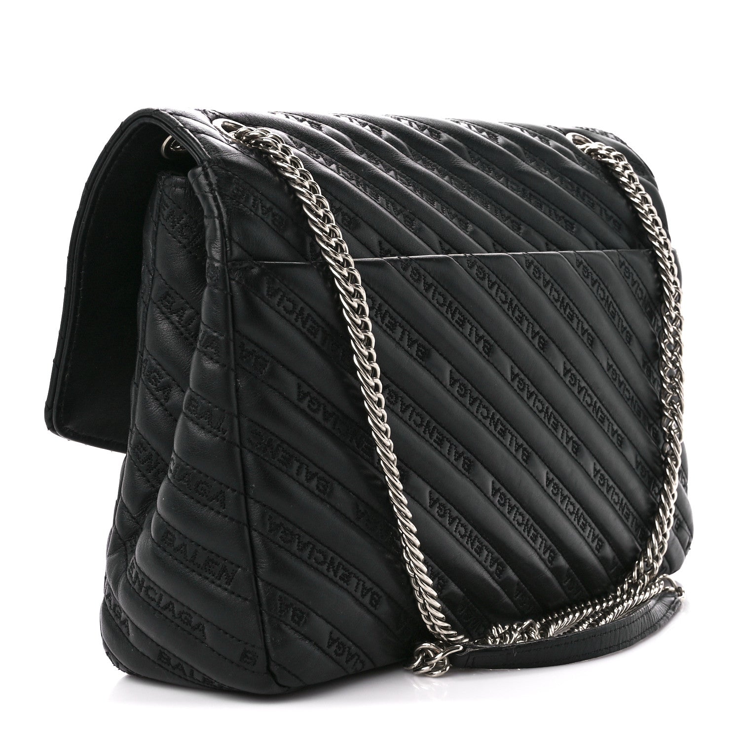 Balenciaga Calfskin Logo Matelasse Large BB Flap Chain Shoulder Bag Black 3 of 14