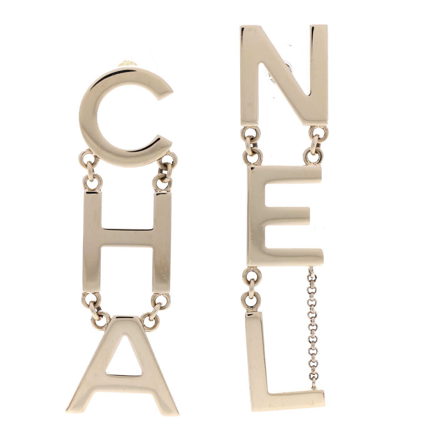 Chanel Metal Cha-Nel Logo Drop Earrings Gold 1 of 5