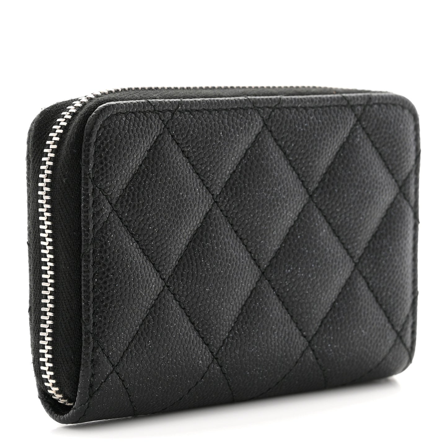 Iridescent Caviar Quilted Zip Coin Purse Black