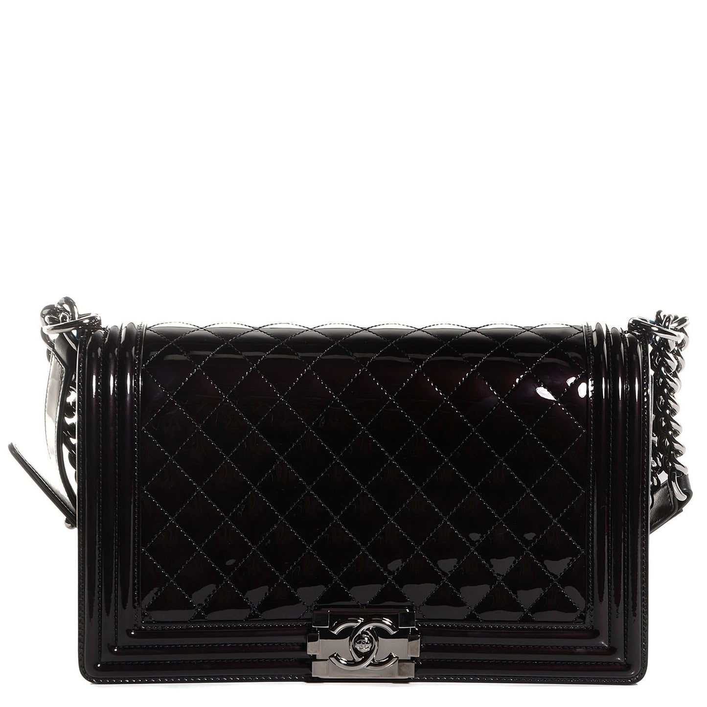 Patent Quilted New Medium Boy Flap Black