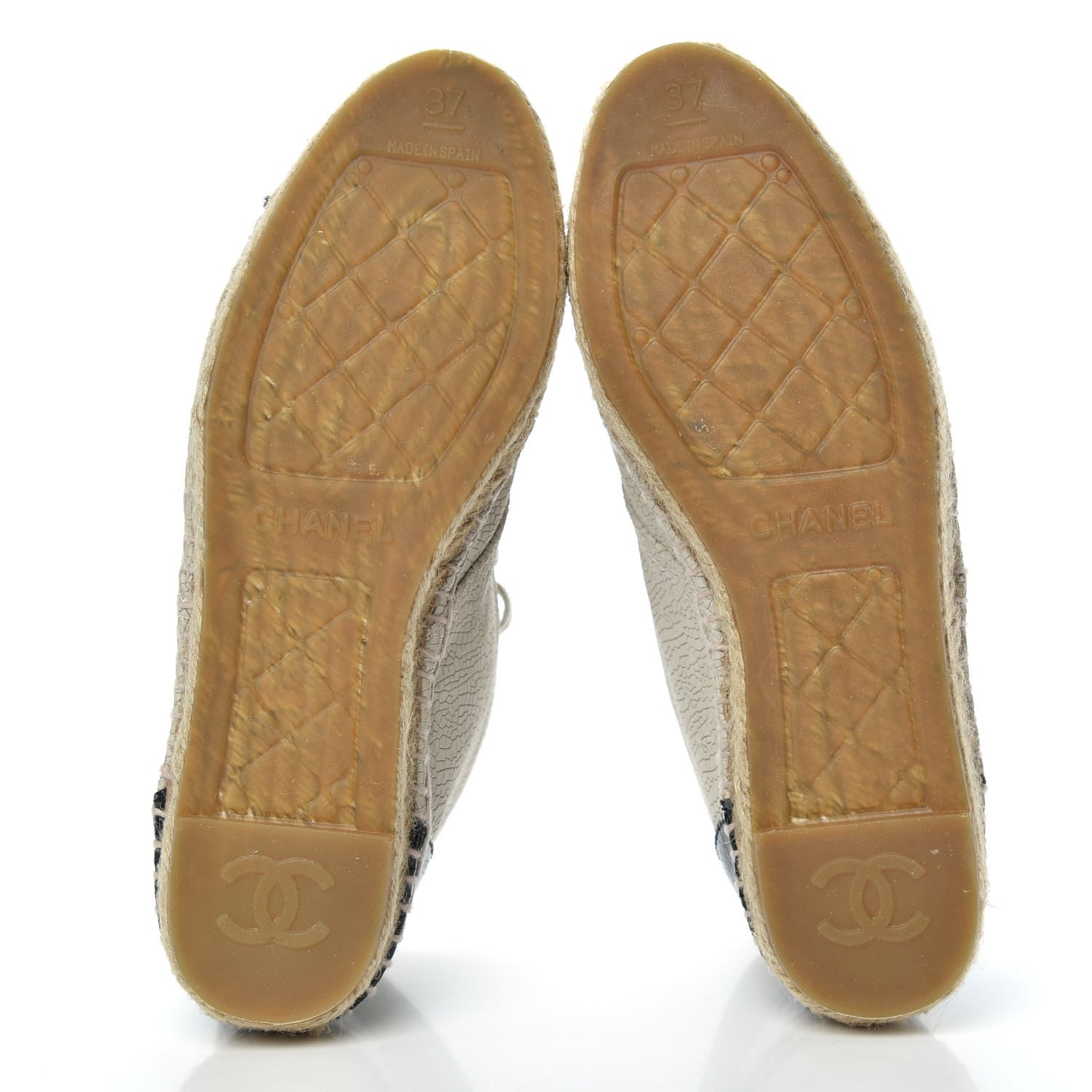 Chanel Crackled Calfskin High Top Espadrilles 37 Light Beige Black 5 of 10