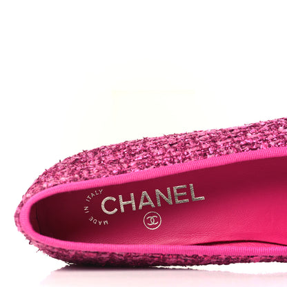 Chanel Tweed Grosgrain Cap Toe Ballerina Flats 40 Fuchsia Black 7 of 9