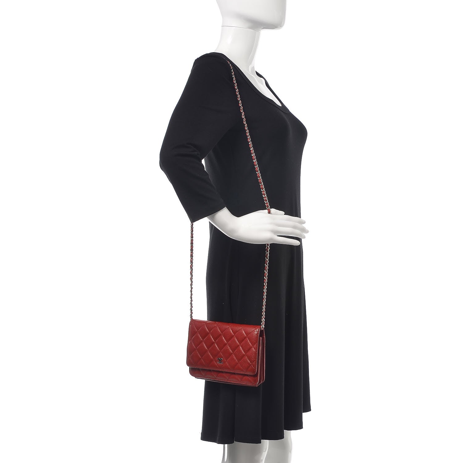 Chanel Caviar Quilted Wallet on Chain WOC Red 2 of 9