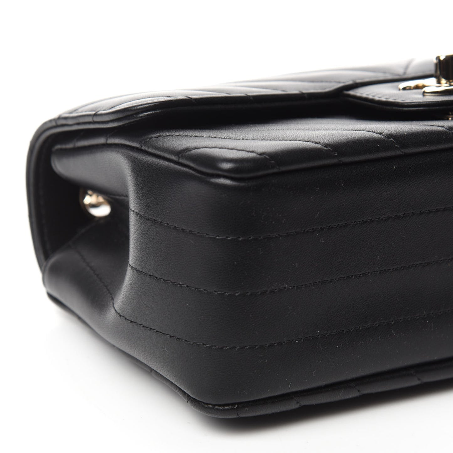 Lambskin Chevron Quilted Mini Rectangular Flap Black