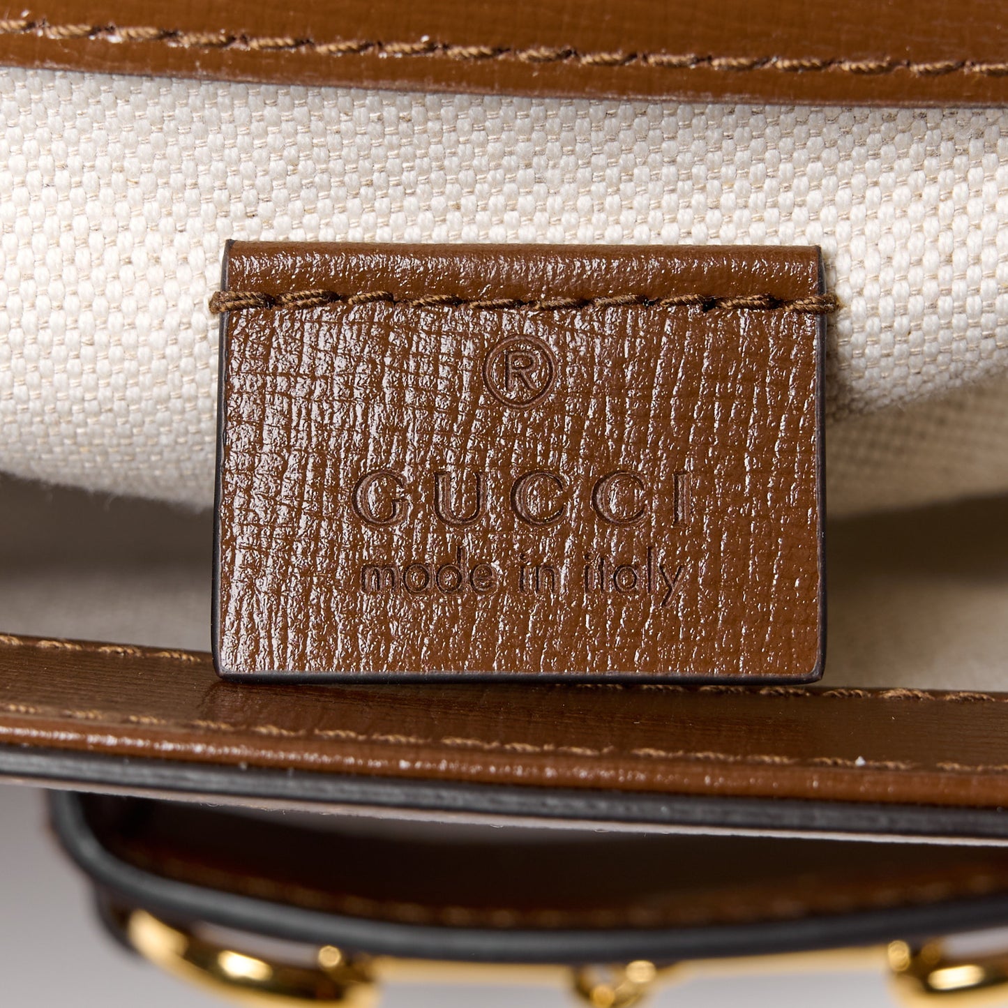 GG Supreme Monogram Web Mini Horsebit 1955 Shoulder Bag Beige Brown Sugar